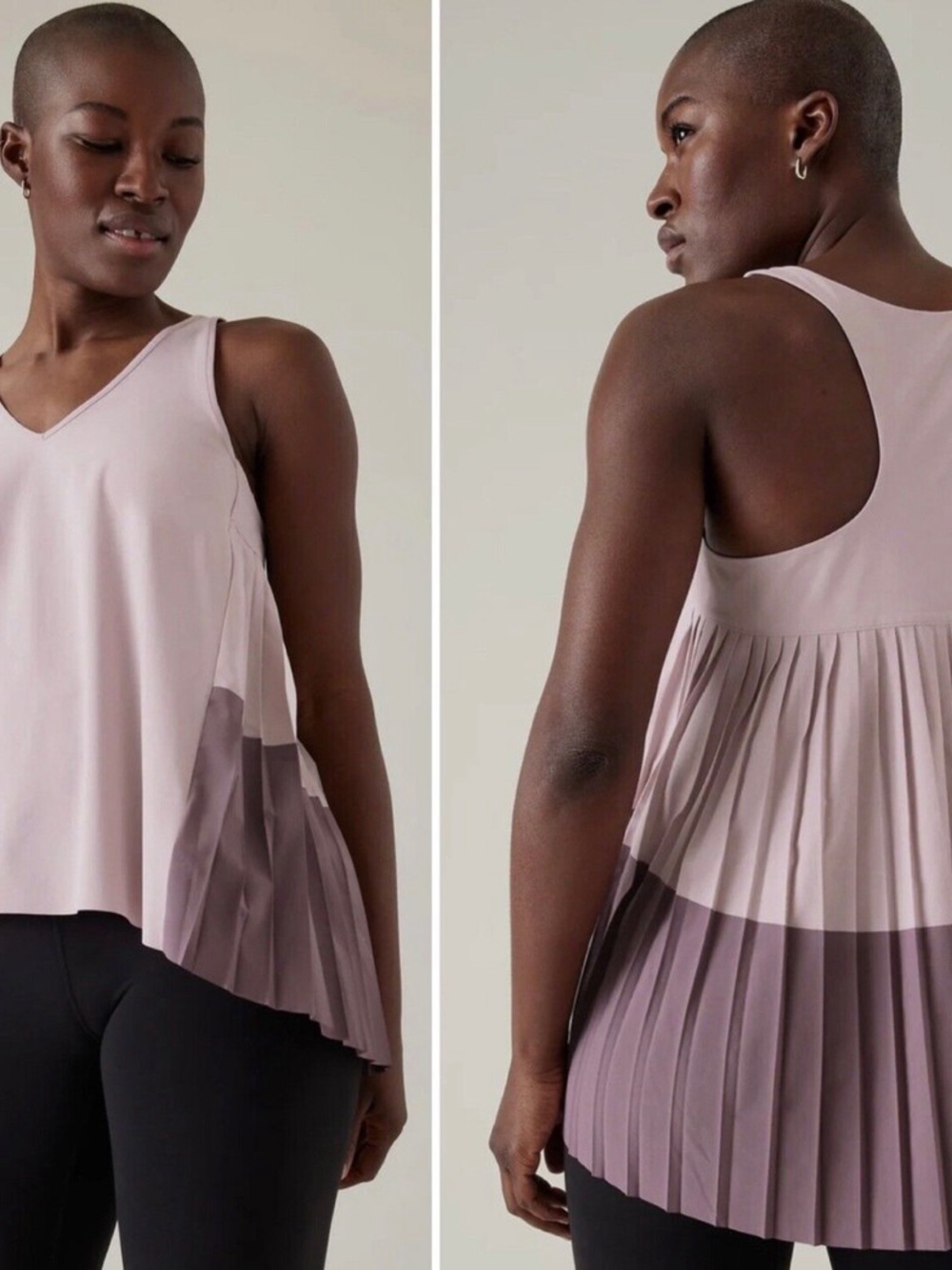 Athleta Pleated V-Neck Active Tank Top - Dusty Pink - Size XXS